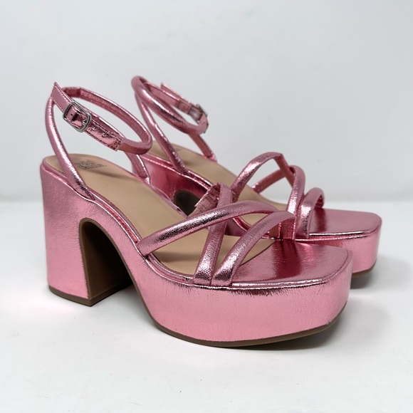 Wild Fable Women's Metallic Pink Chunky Block High Heel Sandals Memory Foam - Picture 2 of 13